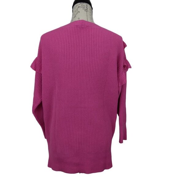 Express | Fuchsia Pink Ruffle Ribbed Oversized Sweater | Size S - Picture 4 of 6